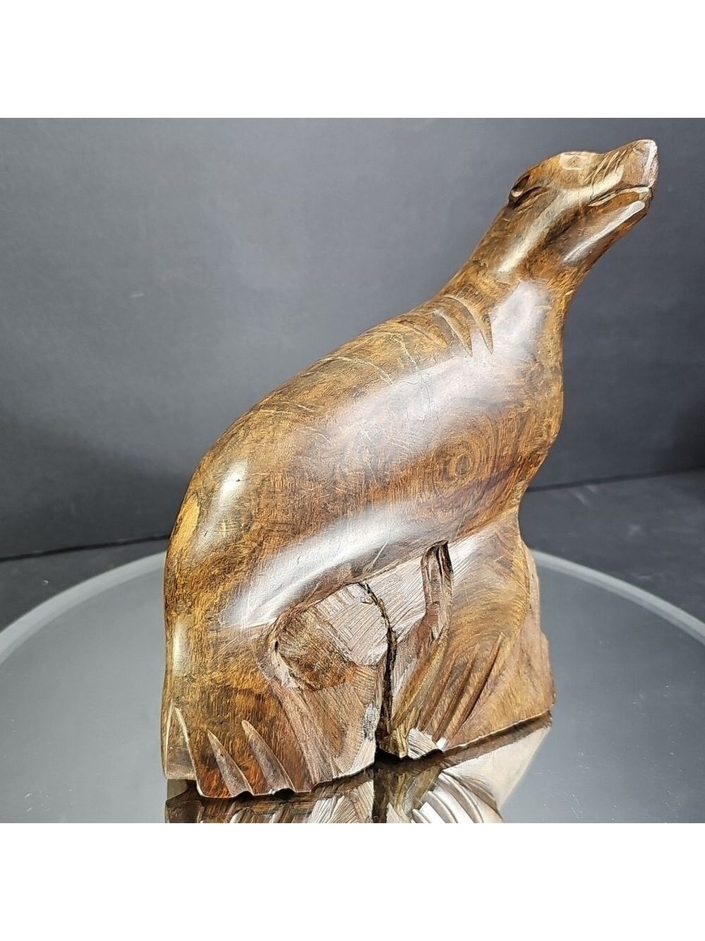 Seal Wood Carving Sculpture Ironwood Carved Marine Animal Figure Ocean Nautical